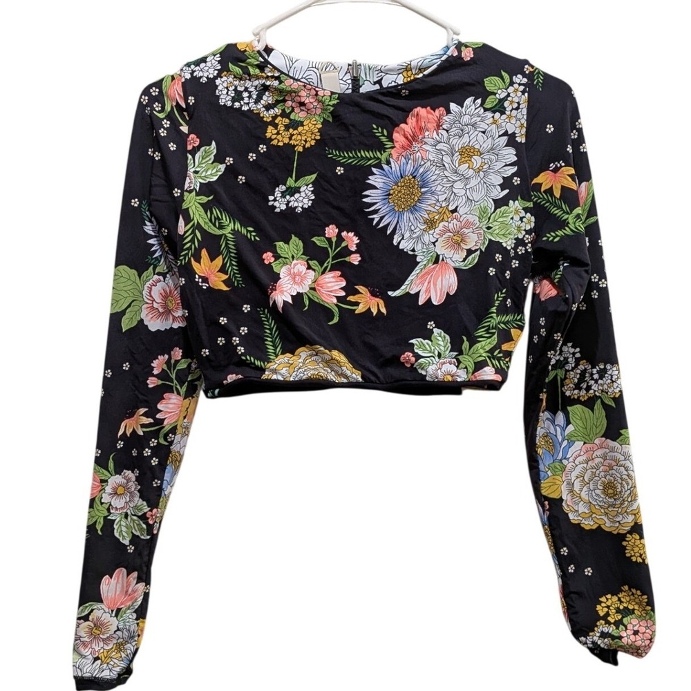 NWT Maaji Womens Reversible Long Sleeve Swim Crop Top L Floral Rash Guard Resort - Picture 3 of 11